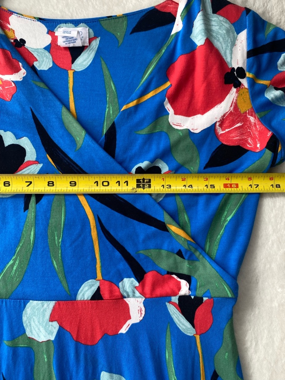 Sigrid Olsen Floral Faux Wrap Dress Size M Blue Red Tulip Print Jersey Midi - Picture 8 of 9